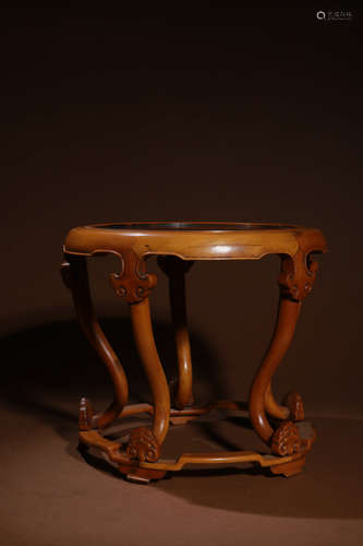 A Chinese Boxwood Carved Rosewood Inlaid Flower Table