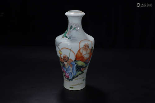 A Chinese Famille Rose Arhat Painted Porcelain Vase