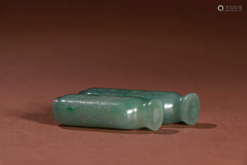 A Chinese Inscribed Jadeite Duplex Snuff Bottle