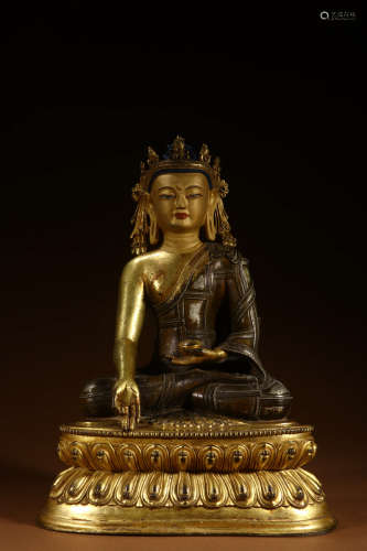 A Chinese Gilded Copper Statue of Medicine Buddha