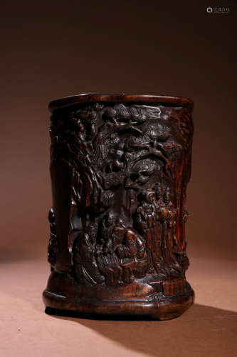 A Chinese Eaglewood Carved Brush Pot