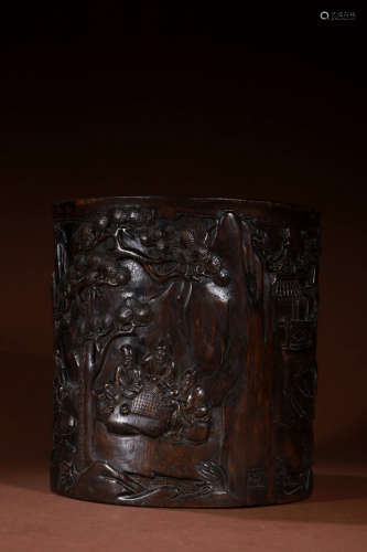 A Chinese Eaglewood Carved Brush Pot