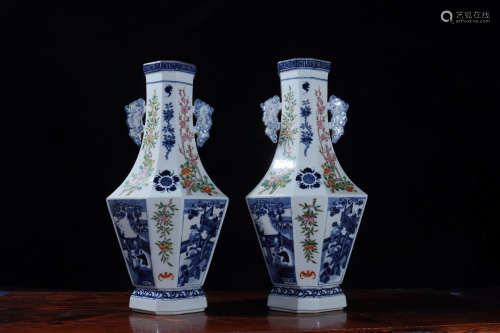 A Chinese Blue and White Flower&Bird Pattern Porcelain Hexagon Utensil
