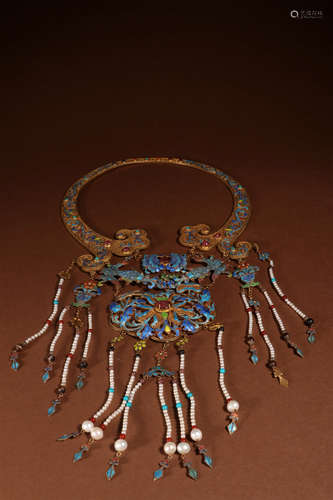 A Chinese Gilded Silver filigree Blueing Necklace