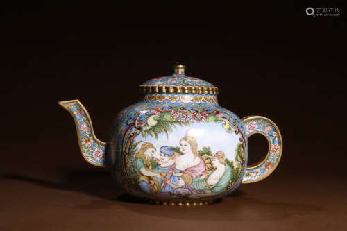 A Chinese Enamel Western Figures Painted Teapot