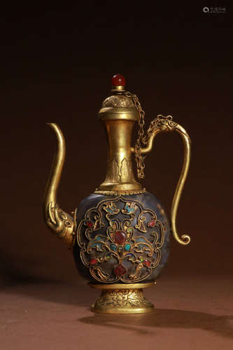 A Chinese Gem Inliad Gild Pot