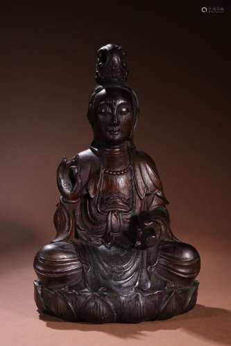 A Chinese Eaglewood Carved Guanyin Statue