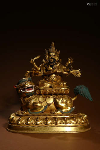 A Chinese Gilded Copper Statue of Manjusri Bodhisattva