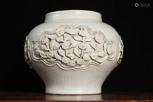 A Chinese Floral Carved Porcelain Jar