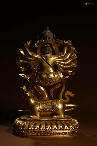 A Chinese Gilded Copper Statue of Trunk Fortune God