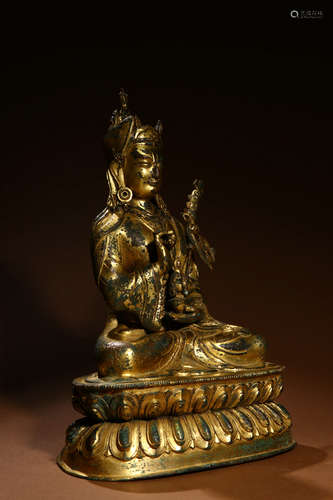 A Chinese Gilded Copper Statue of Padma Sambhava