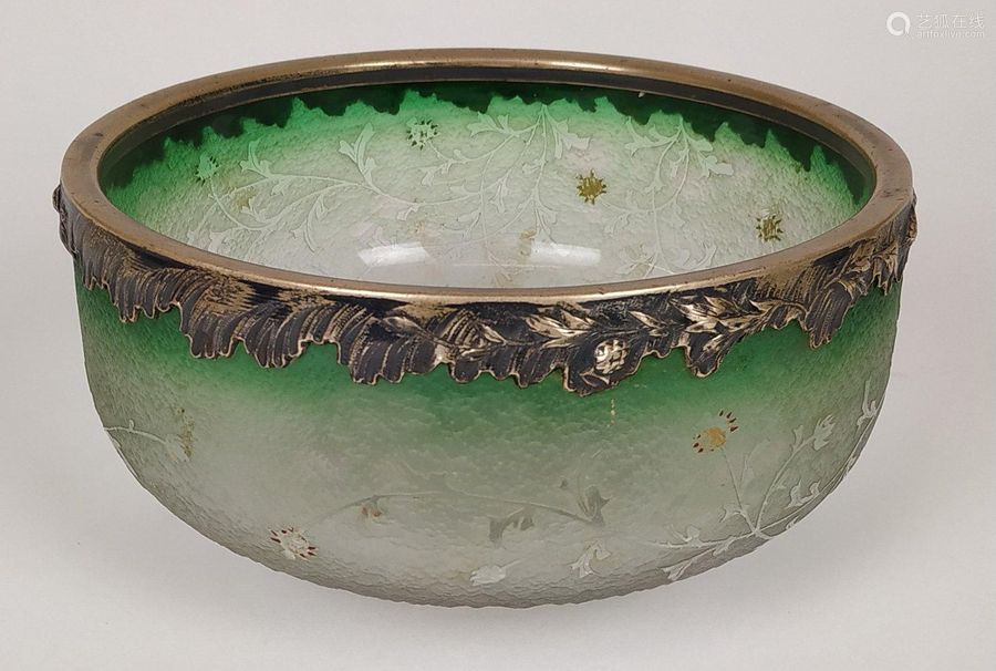 DAUM NANCY Glass bowl in frosted, enamelled and acid-etched glass with ...