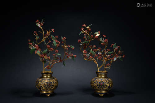 Qing dynasty gilt bronze vase 1*pair
