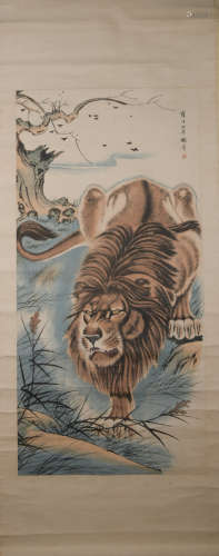 Qing dynasty Yang jin's lion painting