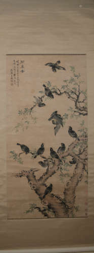 Qing dynasty Wang wu's flower and bird painting