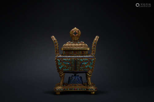 Qing dynasty gilt bronze inlay incense burner
