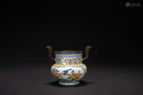 Qing dynasty enamel incense burner with flowers and birds pattern