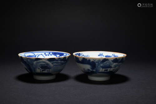 Qing dynasty blue and white bowl*1 pair