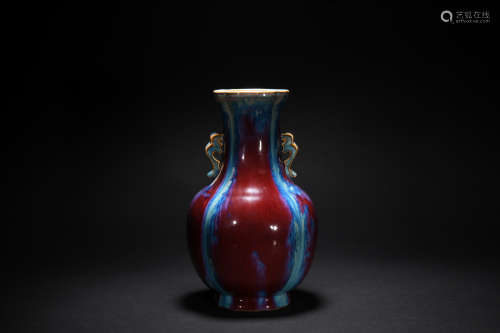 Qing Dynasty transmutation glaze double ear vase