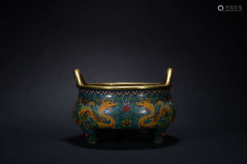 Ming dynasty cloisonne incense burner with dragon pattern