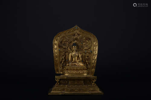 Qing dynasty gilt bronze statue of shakyamuni