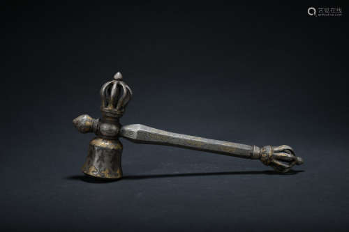 Qing dynasty bronze hammer inlaid with gold and silver