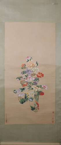 Qing dynasty Wang chengpei's flowers painting