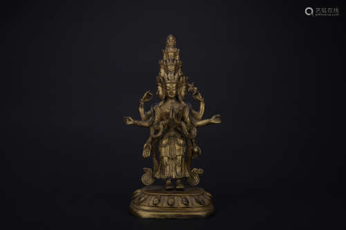 Qing dynasty gilt bronze statue of Eleven sides Guanyin