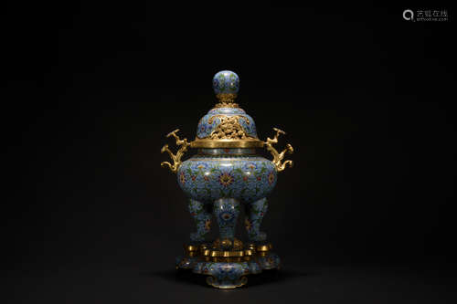 Qing dynasty cloisonne incense burner with flowers pattern