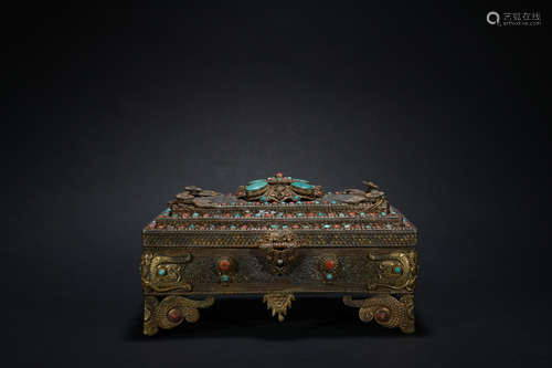 Qing dynasty gilt silver inlay Jewelry box