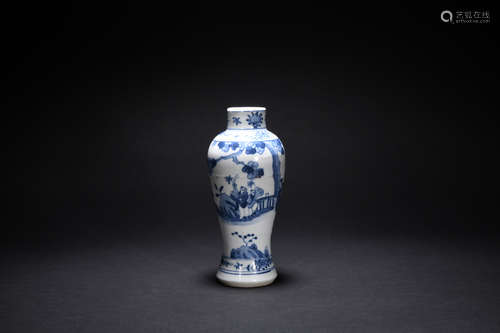 Qing dynasty blue and white figure plum blossom vase