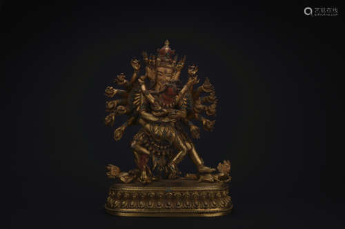 Qing dynasty gilt bronze statue of Wheel King Kong