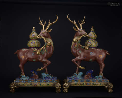 Qing dynasty cloisonne deer ornament 1*pair