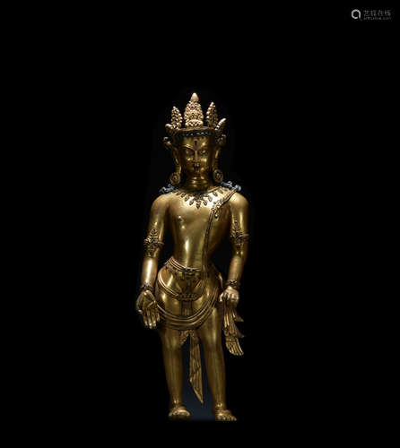 Qing dynasty gilt bronze statue of standing Budda