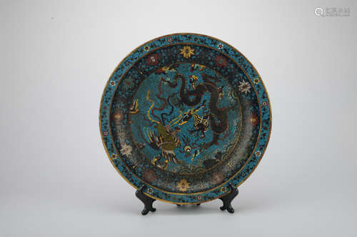 Qing dynasty cloisonne plate with dragon pattern