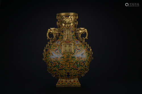 Qing dynasty cloisonne bottle with flowers and birds pattern