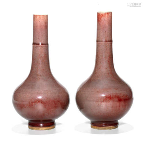 Two copper red long neck vases  Kangxi Period