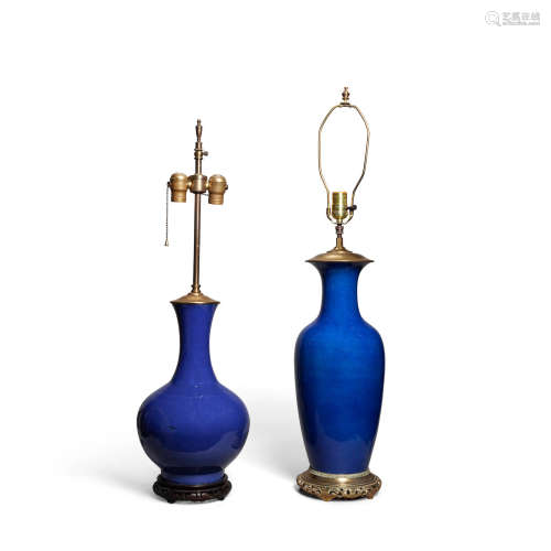 Two powder blue glazed porcelain vases  19th century