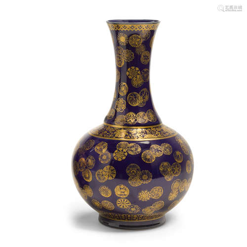 A BLUE-GROUND GILT-DECORATED BOTTLE VASE  20th century