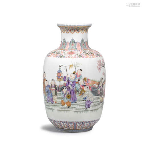 A polychrome enamel vase decorated with children at play  Republic Period