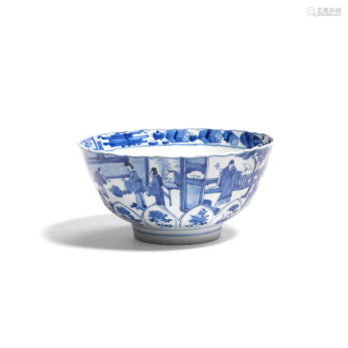 A LARGE LOBED BLUE AND WHITE BOWL  Xuande mark, Kangxi period