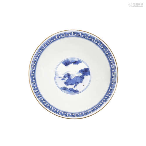 A Blue and White Porcelain Bowl Depicting Horses  Six-character Jiajing mark and of the Period