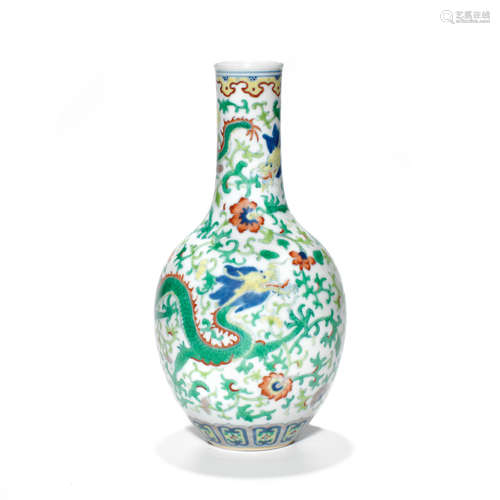 A DOUCAI PORCELAIN STICK NECK VASE  Qianlong mark