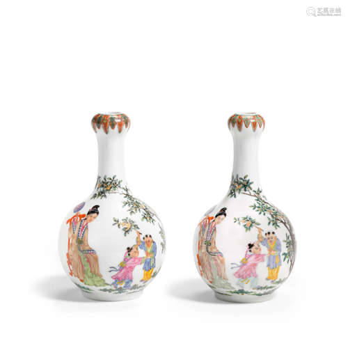 A pair of elegant famille rose porcelain vases  Qianlong mark