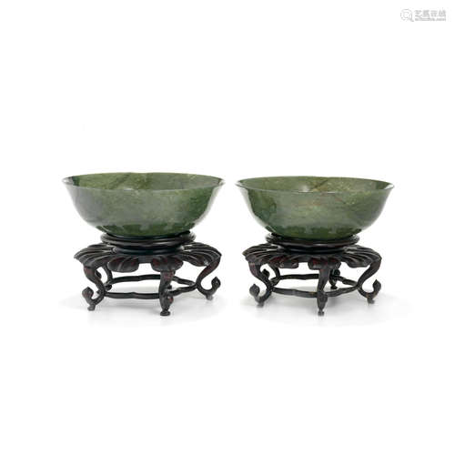 A pair of spinach jade bowls  Republic Period