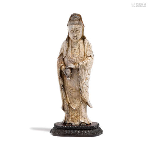 A calcified jade carving of a standing Guanyin  Late Qing/Republic period