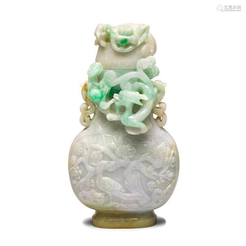 A CARVED JADEITE COVERED VASE  Late Qing/Republic period