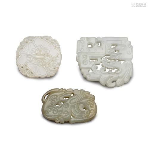 A GROUP OF THREE CARVED JADE PLAQUES