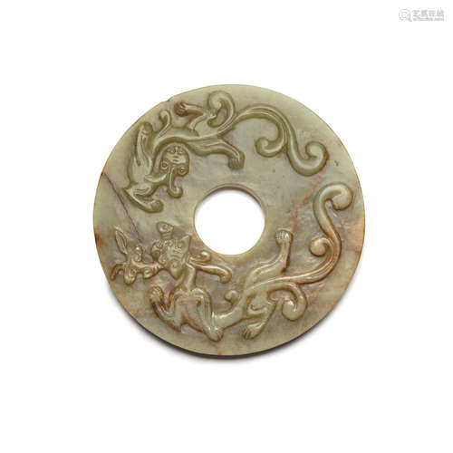 A large bi disc carved with Chilong  Ming dynasty