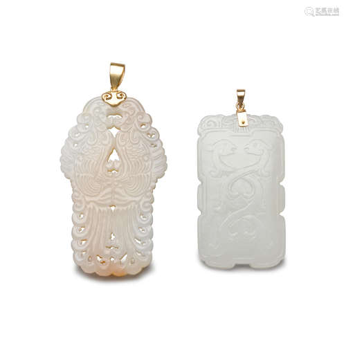 TWO CARVED JADE PLAQUES